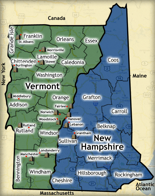 Vermont New Hampshire Map 